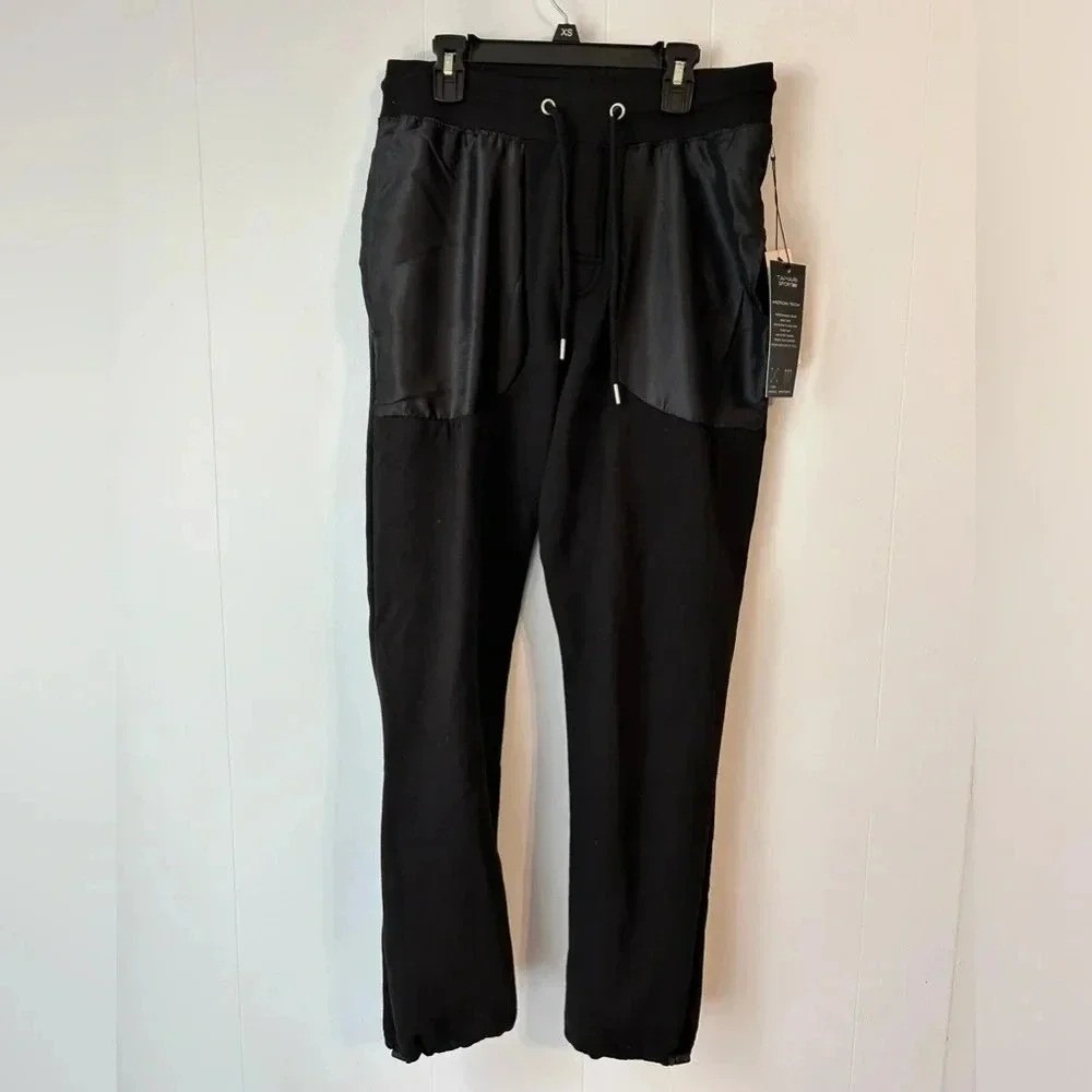 Tahari Sport Womens Motion Tech Joggers Black Satin Panel‎ Pants TJP-173 NEW